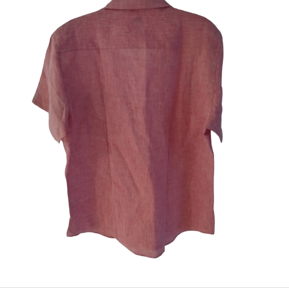 Bohio Mens 100% Linen Yarn-Dye Red Short Sleeve Pocket Shirt -Button Up Casual - Picture 7 of 7